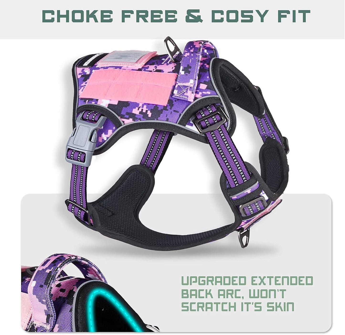 BUMBIN Tactical Dog Harness for Large Dogs No Pull, Famous TIK Tok No Pull Dog Harness, Fit Smart Reflective Pet Walking Harness for Training, Adjustable Dog Vest Harness with Handle Purple Camo L