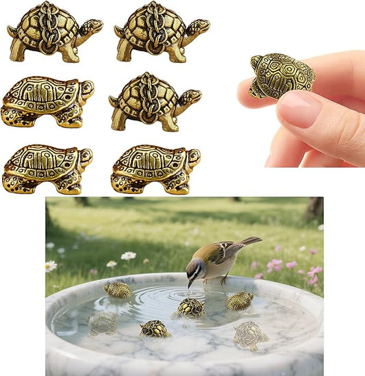 6 Pcs Copper Bath Disks Ornaments Mini Turtle Shape, Retro Copper Birdbath Purification Cleaner, Fit for Outdoor Birdbaths, Bowls