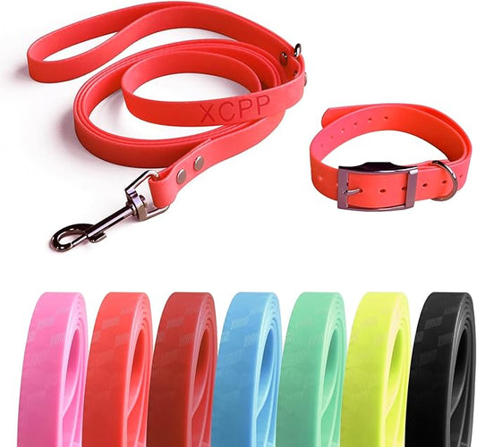 4.2FT Dog Collar and Leash Set, PVC Waterproof Adjustable Odor Proof Pet Collars Leashes, Easy to Clean, Surface 3D Cube Effect, Dog Leash for Small Dogs, Orange