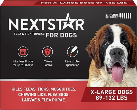 NEXTSTAR Flea and Tick Prevention for Dogs, Repellent & Control, Fast Acting Waterproof Topical Drops, Extra-Large Dog Flea & Tick Control, 6 Monthly Doses