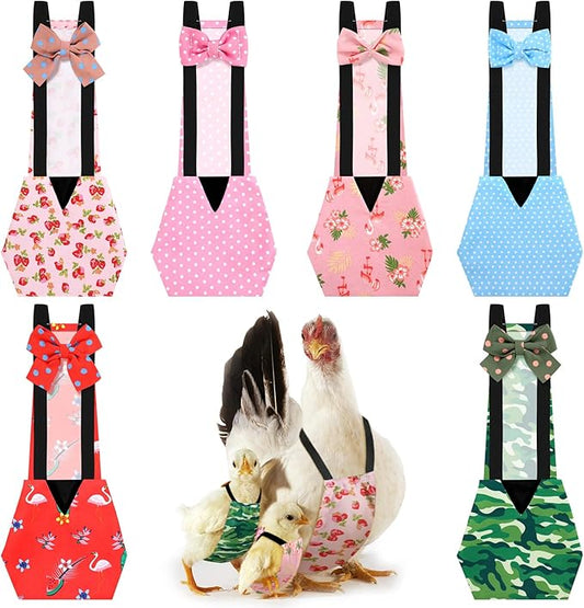 6 Pcs Chicken Diapers for Hens Rooster Ducks Reusable Washable Duck Diapers with Bow Tie for Ducklings Hens Goose Poultry Adjustable Clothes for Hen Rooster Chicken(Cute,M)