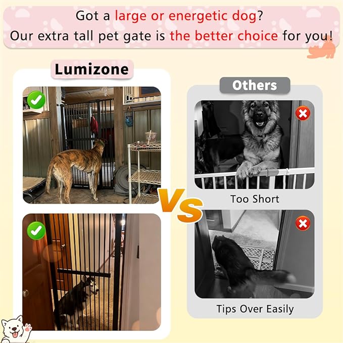 Lumizone Extra Tall Cat Gate 61.02" High Pressure Mounted Extra Wide 50.79"-55.11" (17Sizes) 1.37" Gap No Drilling Auto-Close Tall Pet Gate for Dogs (Black, 50.79"-55.11" W)