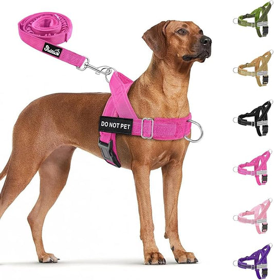 SlowTon No Pull Dog Harness - Heavy Duty Dog Harness and Leash Set for Medium Large Dogs, Reflective Tactical Harness with Soft Padded and Front Clip for Easy Walk and Training （FU, M