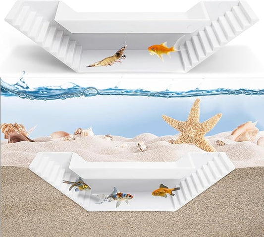 Aquarium Underground Tunnel Small Fish Cave Hideout with 2 Entrances Under Gravel Viewing Shrimp Tunnel Plastic Fish Tank Decoration (White)
