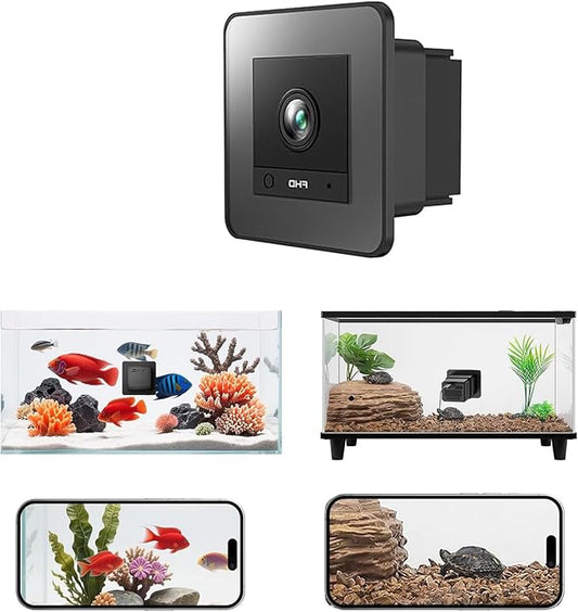2K HD Aquarium & Terrarium WiFi Pet Camera, Aquarium Camera, 140° Wide-Angle Anti-Glare & Anti-Reflection, AI Motion Detection, AI-Powered Detection, Two-Way Audio for Fish Reptiles (Black)