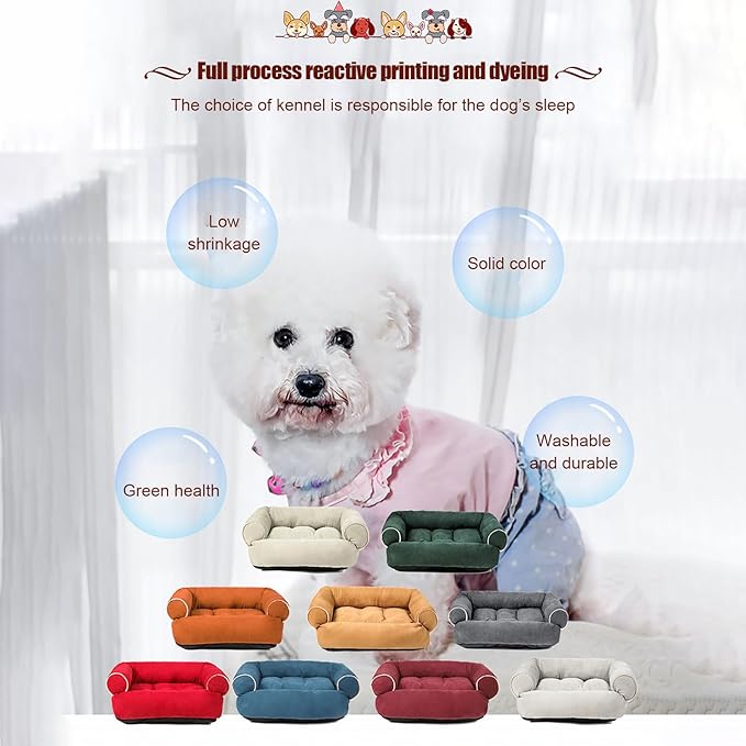 Suede Sofa Dog Bed, Multiple Sizes Orthopedic Memory Foam Mattress, Durable and Calming, Washable Dog Bed with Anti-Slip Bottom M Green