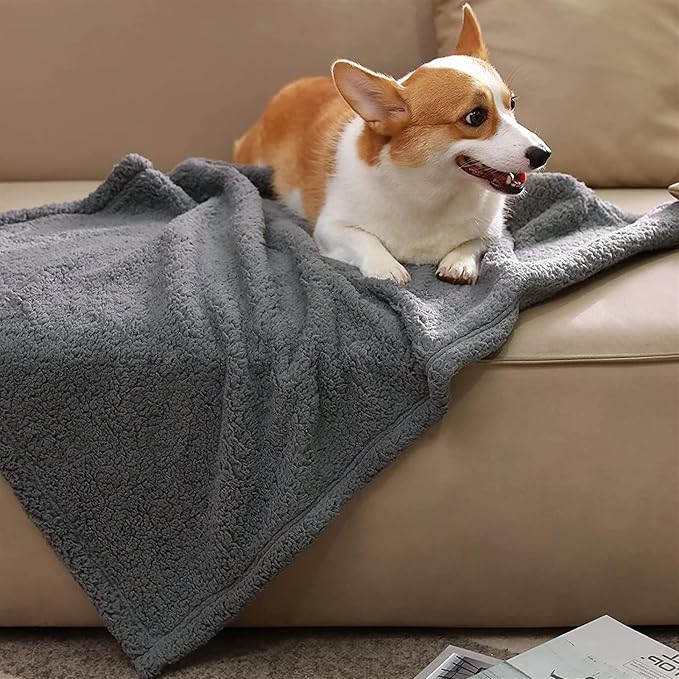 Pet Blankets for Couch Sofa Bed Dog Blankets Reversible Cat Blanket Soft Furniture Protector Cover for Small Medium Large Dogs Cats, Grey, 16 x 24 inches