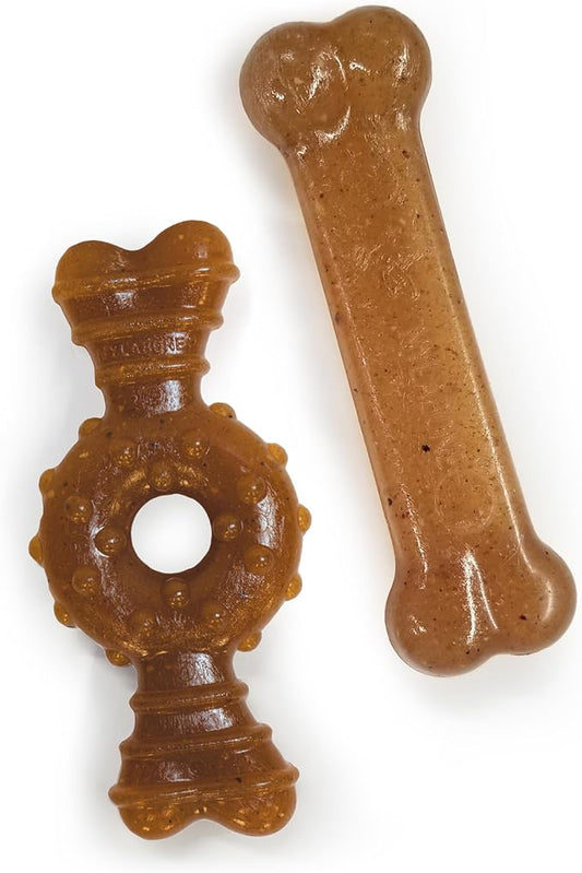 Nylabone Ring Bone & Teething Bone Puppy Chew Toy for Dogs, Soothing Puppy Teething Toys, Puppy Enrichment Toys, Long Lasting Chicken Flavor, Medium Dogs - Up to 35 lbs, 2 Pack