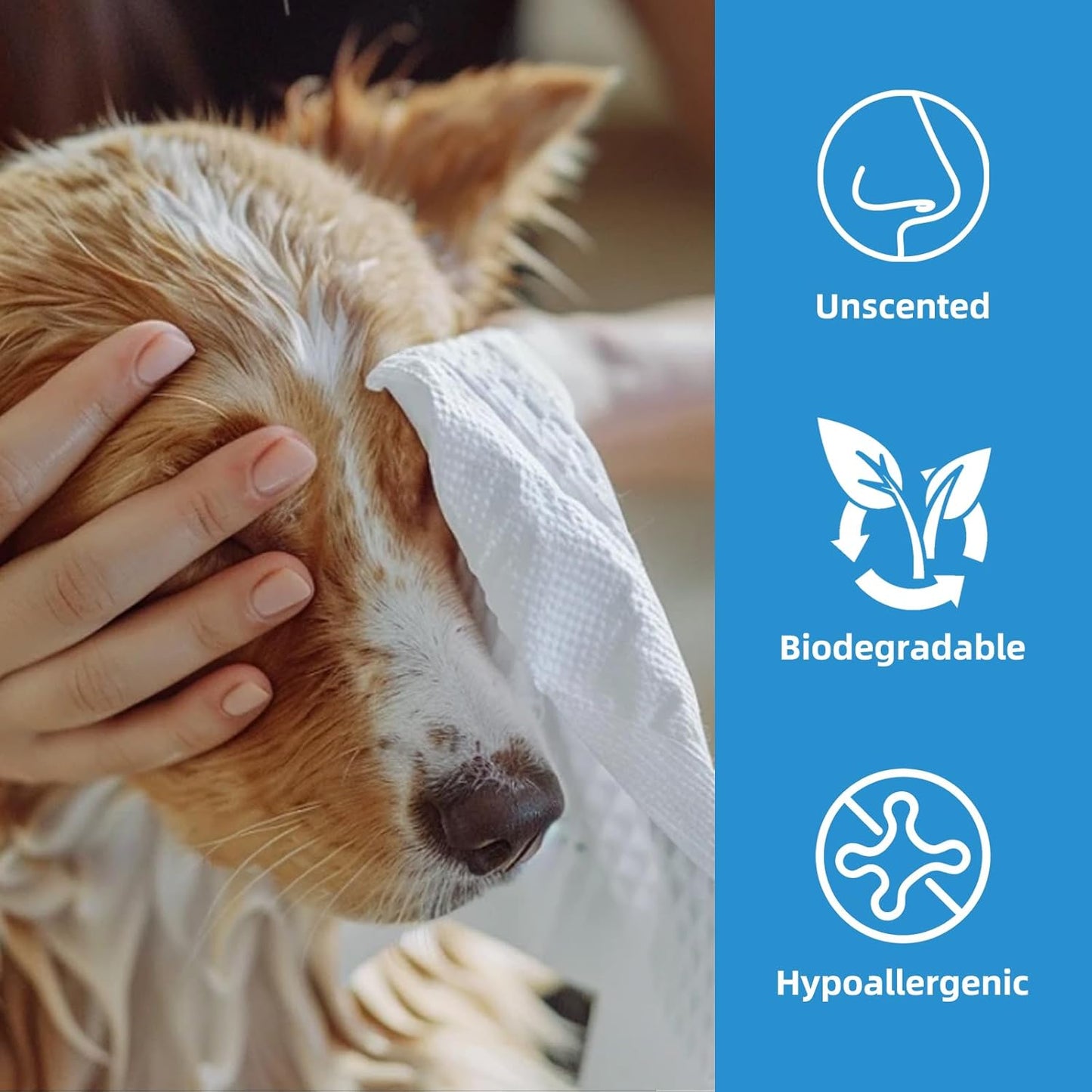Pet Grooming Wipes for Dogs & Cats, 400 Count, 8"x8" Ultra Thick & Soft, Unscented, Hypoallergenic Formula, Safe on Coat, Paws, Ears, Bum & Sensitive Skin