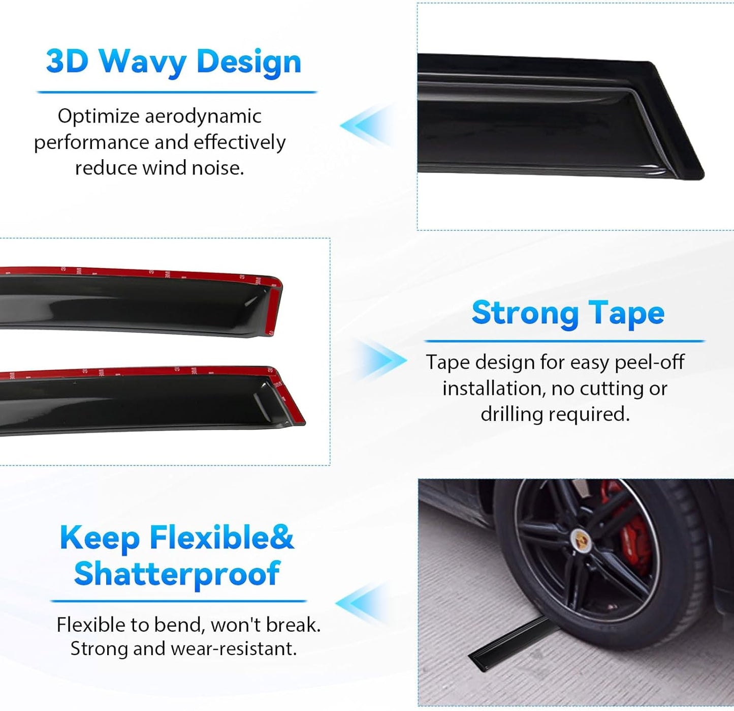 4pcs Window Visors Compatible with 2001-2007 Toyota Highlander Front+Rear Smoke Tint Sun/Rain Guard Outside Mount Tape-On Vent