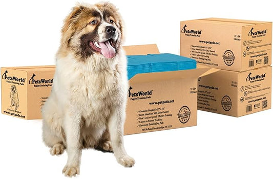 PetsWorld Enormous Dog Pee Pads 37"x54" 400 Count – XXXL Pet Pee Pads for Giant Dogs & Pets, Heavy Duty Leak-Proof Dog Training Pads, Super Absorbent Quick-Dry Potty Pads with Adhesive Tabs