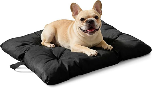 Chew Resistant Dog Bed for Medium Dogs - Durable 35"x22" Kennel Pad with Soft Plush Filling, Machine Washable Crate Mat for Aggressive Chewers, Indoor Outdoor Pet Bed, Black