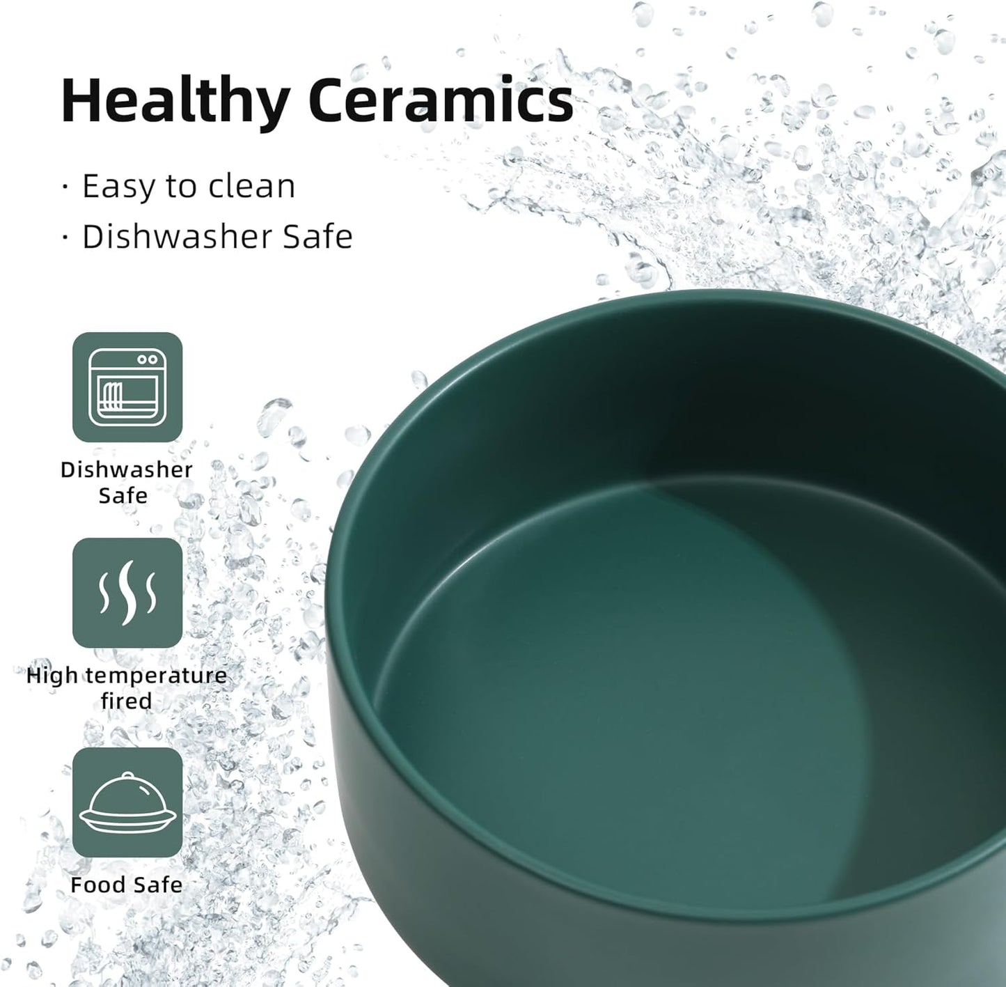 Ceramic Dog Bowl, Food and Water Bowl for Medium Breed Dog, Pet Bowl for Replacement (7.3 inch, Single Bowl, Green)
