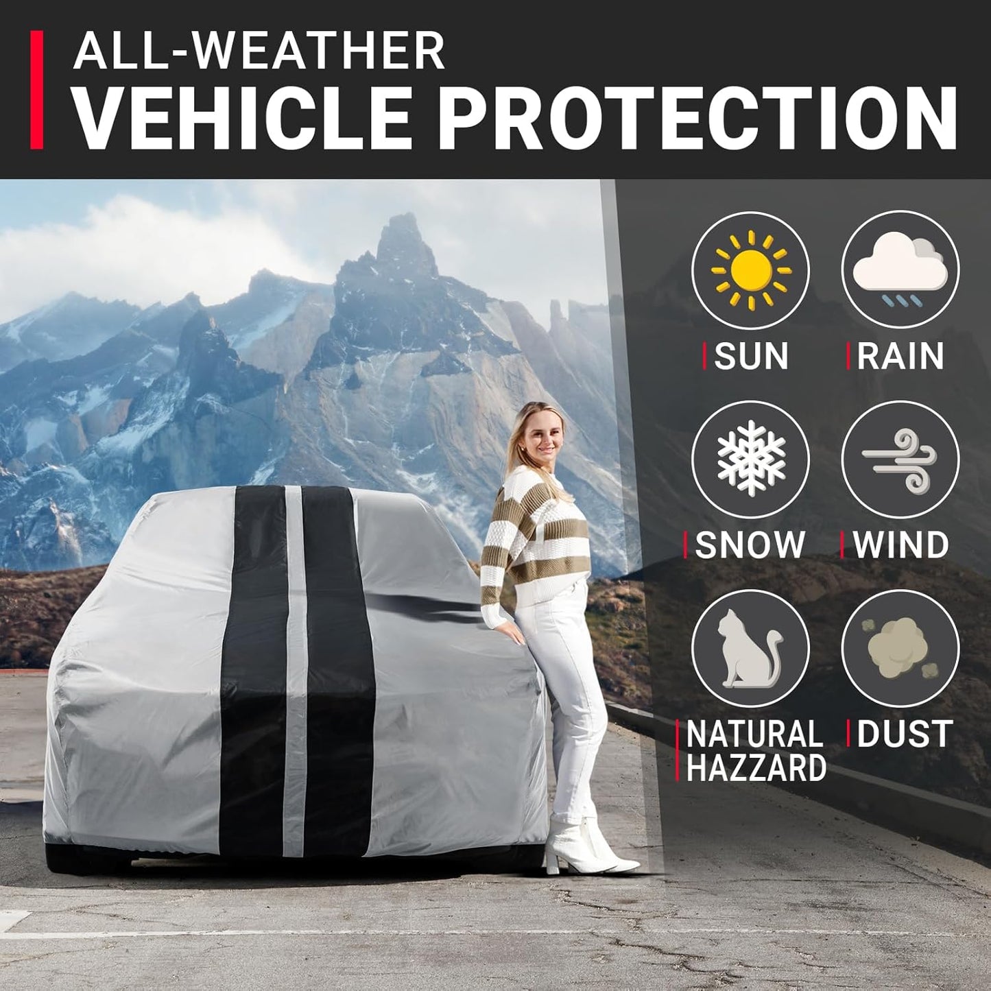 iCarCover Custom Car Cover for Pontiac Safari Wagon (1955-1957) Waterproof All-Weather Rain Snow UV Sun Protector Full Exterior Indoor Outdoor Car Cover (Stripe - Gray/Black)