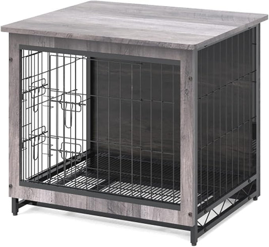 Feandrea 38.6" Dog Crate Furniture, Indoor Dog Cage Side End Table, XL Pet Wood Kennel for Large and Medium Dogs up to 70 lb with Multi-Purpose Removable Tray, Double-Door Pet House, Greige