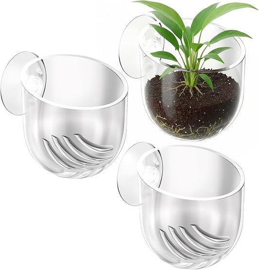 3 Pack Aquarium Plant Holder Clear Fish Tank Plant Holder Fishes Tanks Plants Pot Acrylic Aquarium Planter Cup with Suction Cups for Home Aquariums Aquascape Decor, Red Worm Fish Shrimp Feeder