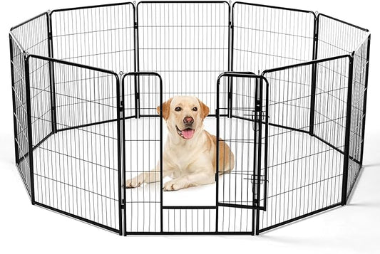 DUMOS Dog Playpen Indoor, Metal 40 Inch 8 Panels Foldable Pet Fence with Door, Outdoor Small Medium Large Dog Puppy Portable Exercise Play Pen for RV Camping, Trips, Play Yard