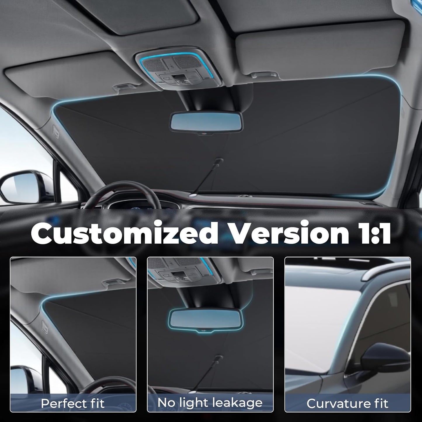 Windshield Sun Shade Umbrella: Custom Fit for 2017-2024 Nissan Rogue Sport S/SV/SL (J11) - Double Thickened Foldable Front Window Sunshade, Superior UV & Heat Protection, Keeps Subcompact SUV Cool