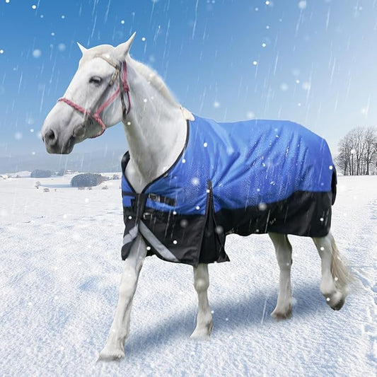 69” Winter Horse Blanket, 1200D Waterproof Poly Horse Turnout Blanket, Durable Tear-Resistant Thick Horse Blanket with Snuggit 220G Filling, Breathable Warmth Turnout Blankets for Horse