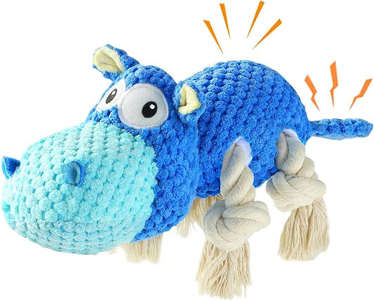 Squeaky Dog Toys - Plush Stuffed Animal Dog Toys for Large, Medium, Small Dogs to Keep Them Busy (Blue, Large)