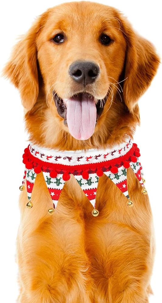 Christmas Dog Collar with Bells,Holiday Dog&Cat Knitted Jingle Dress,Pet Costume Bandana Scarf for Puppy Kitty (L)