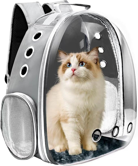Cat Backpack Carrier, Pet Cat Carrier with Ventilated Design for Carrying Puppy Cats, Pet Carrier Backpack for Traveling/Hiking/Camping/Outdoors Airline Approved Travel Carrier(Grey)