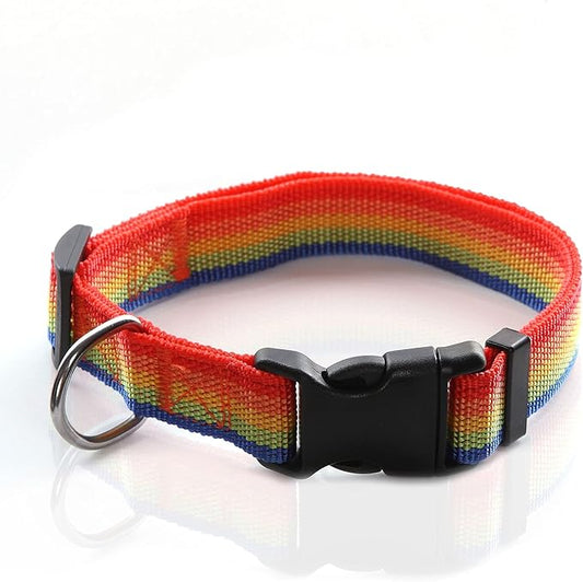 Adjustable Nylon Dog Collar, pet Collar 1 Inch 3/4 Inch 5/8 Inch Wide, for Large Medium Small Dogs (S(5/8" x 11-16"), Rainbow)