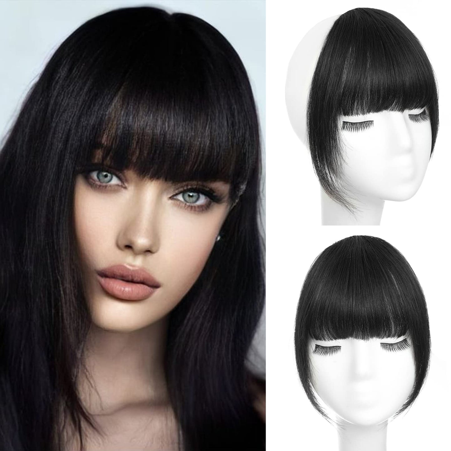 Wecan Clip In Bangs 100% Human Hair Extensions Natural Black Bangs Hair Clip Fringe With Temples Wigs For Women Curved Bangs For