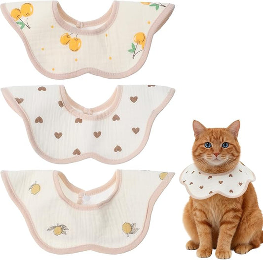 3Pcs Cat Collar Adjustable Kitten Collar Bandana with Cute Pattern 100% Cotton Pet Scarf Cute Breakaway No Bell Outfits Cat Collars for Girl Boy Cats and Small Pet (Beige)