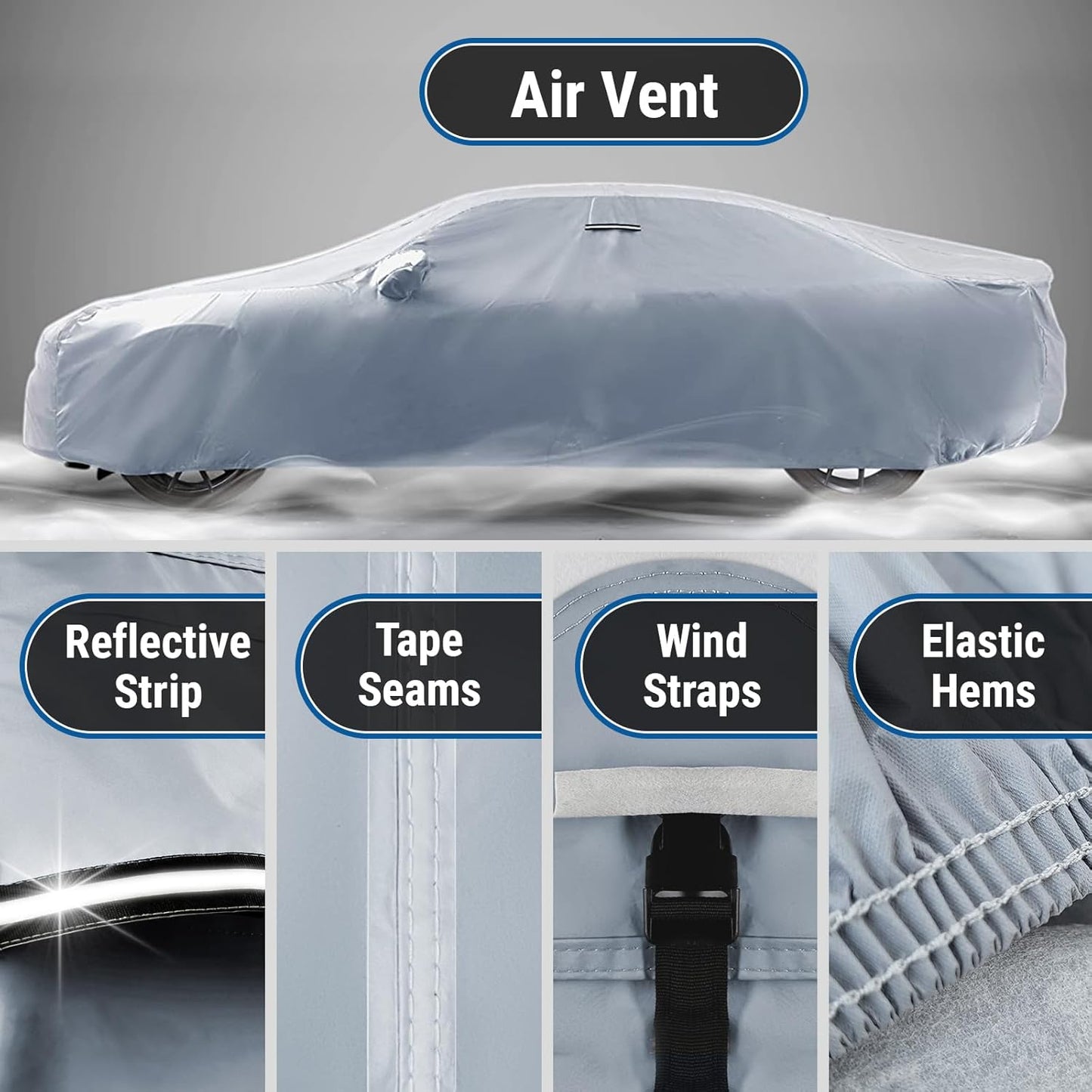 iCarCover Custom Car Cover for Pontiac Grand Am (1985-1991) Waterproof All-Weather Rain Snow UV Sun Protector Full Exterior Indoor Outdoor Car Cover (Stripe - Gray/Black)