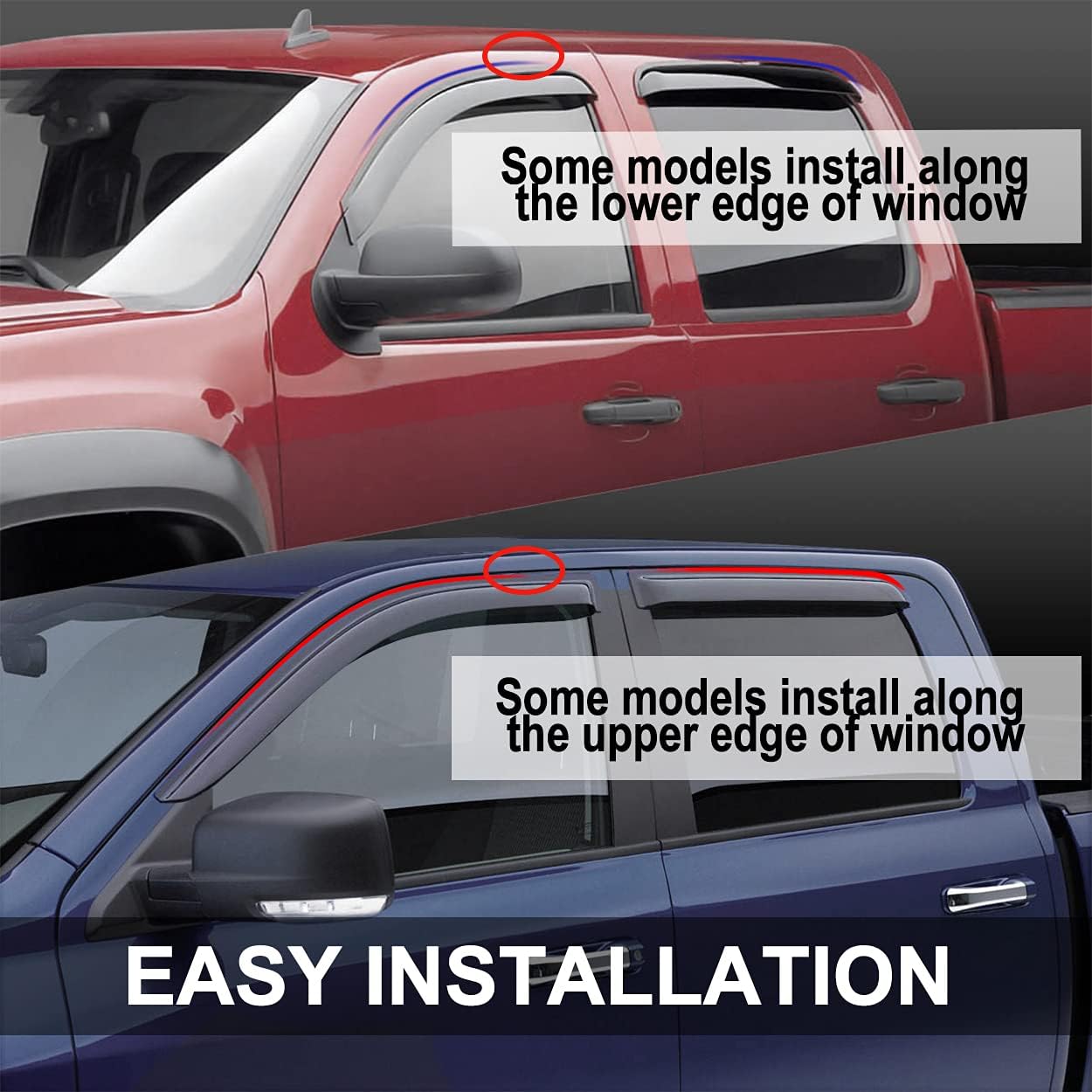 Side Window Wind Deflector, 4pcs Outside Mount Style Tape-On Truck Accessorie Rain Guards Set, Window Visor Looks Great and fit for 2007-2012 Dodge Calibe 94323