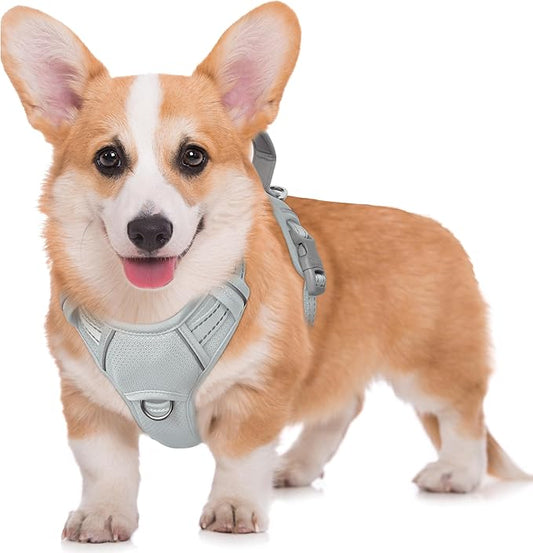 BARKBAY No Pull Dog Harness Large Reflective Dog Harness with Front Clip and Easy Control Handle for Walking Training Running with ID tag Pocket(Grey,M)