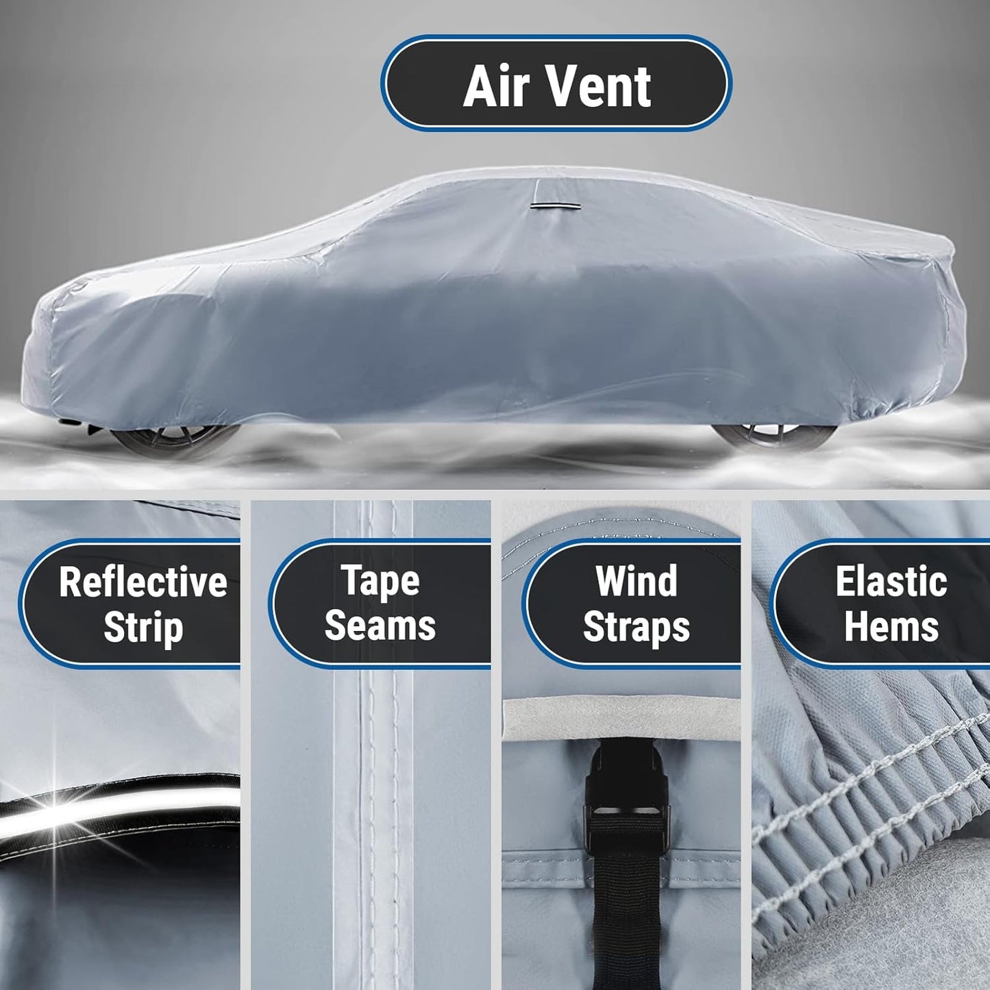 iCarCover Custom Car Cover for Pontiac Streamliner (1946-1952) Waterproof All-Weather Rain Snow UV Sun Protector Full Exterior Indoor Outdoor Car Cover (Stripe - Gray/Black)