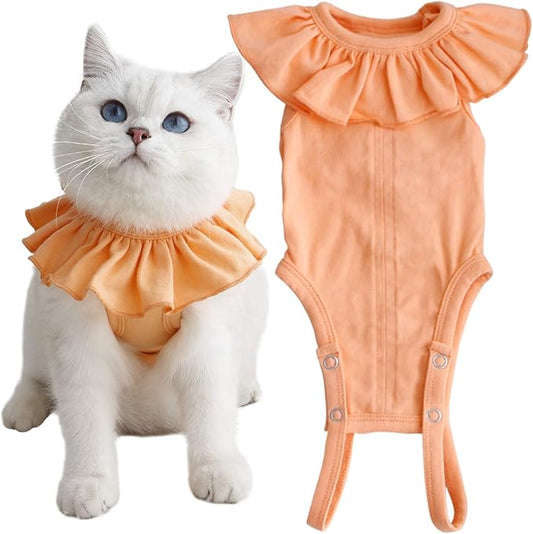 Cat Recovery Suit for Abdominal Wounds and Skin Diseases,Breathable Surgical Recovery Shirt After Surgery Wear Anti Licking Wounds,E-Collar Alternative for Female Cats Kitten(RSC01-orange-m)