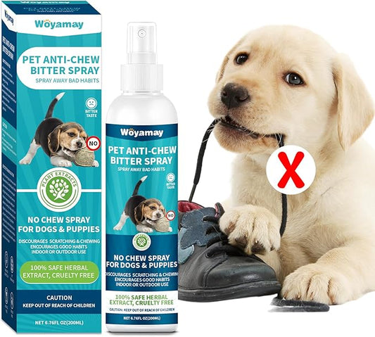 No Chew Spray for Dogs 200ML, Bitter Apple Spray for Dogs Stop Chewing Licking of Furniture, Shoes, Bandages, Dog Training & Behavior Aids Spray, Indoor & Outdoor Use, No Alcohol & Trace