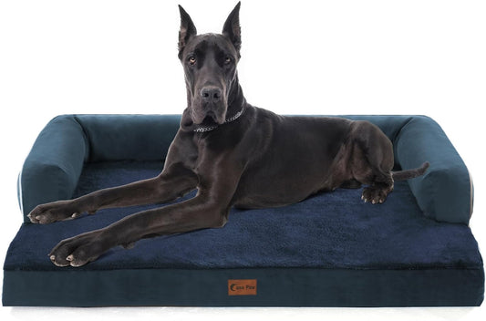 XXL Dog Bed with Bolsters, Orthopedic Dog Beds for Extra Large Dogs, Waterproof Memory Foam Dogs Beds XLarge with Removable Washable Cover, Nonskid Bottom (XX-Large,Navy Blue)