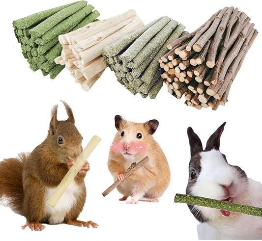 Bunny Chew Stick Rabbit Toy Treat 400g 4 in 1 Molar Stuff 100% Organic Natural Snack Apple Branch Sweet Bamboo Timothy Hay Alfalfa Food Clean Teeth Hamster Chinchilla Parrot Gerbil Squirrel