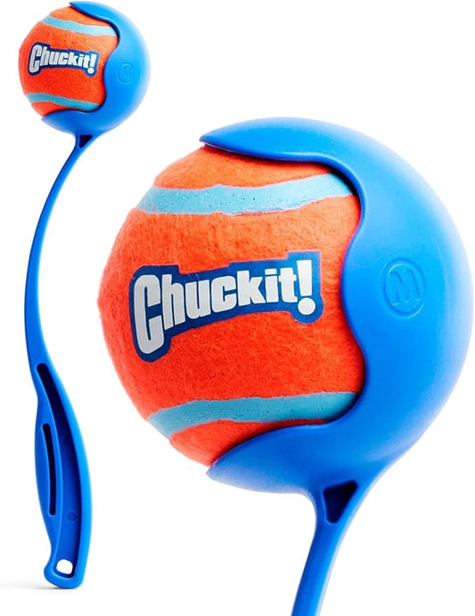 Chuckit! Dog Ball Launcher 12M Sport with 12" Handle Length for Medium 2.5" Dog Balls For Dogs 20-60 lb, Plastic Pet Fetch Ball Thrower, Perfect for Kids, Made in USA, Blue