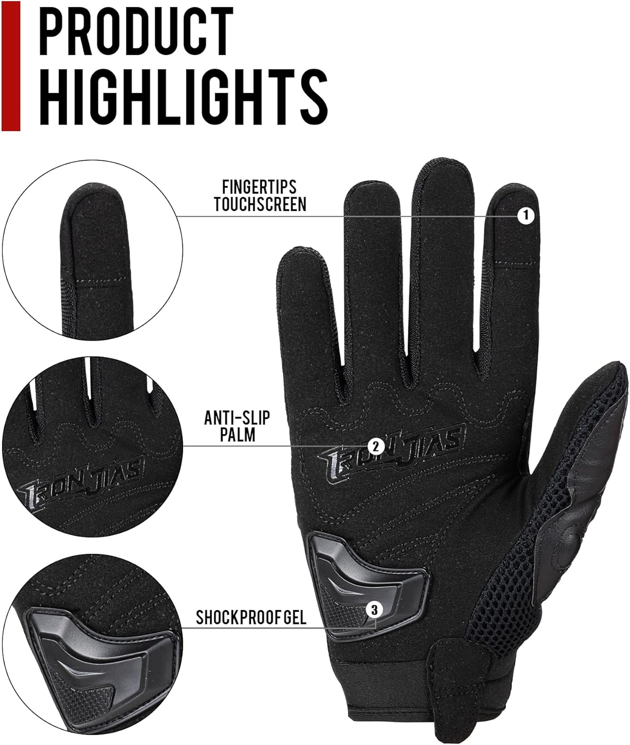 Motorcycle Gloves Touch Screen for Men Women Padding Hard Knuckle Cycling Motorbike ATV Hiking Riding Climbing Glove