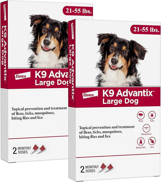 K9 Advantix Flea, Tick & Mosquito Prevention for Dogs 21-55 lbs. | Flea Drops for Large Dogs | Apply Monthly | 4 Treatments (Pack of 2)