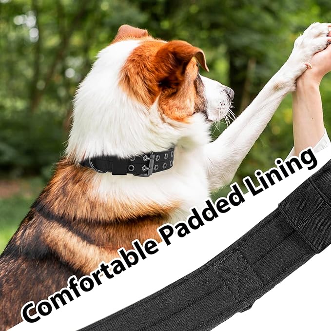 Tactical Dog Collar Military Adjustable Dog Collars Soft Nylon Training Collar with Patch Heavy Duty Metal Buckle Collars for Medium Large Dogs (Black-1, M)