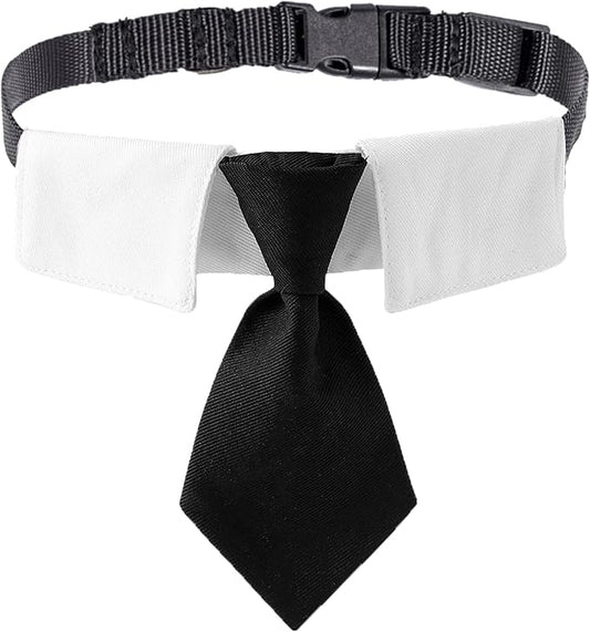 ADOGGYGO Adjustable Dog Neck Tie Collar Pet Collar with Black Necktie Wedding Formal Tux Collars for Medium Dogs Pets (Medium)