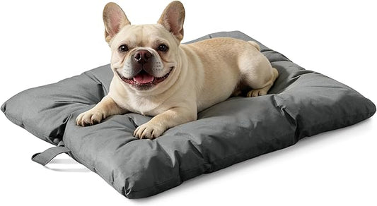 Chew Resistant Waterproof Dog Bed for Medium Dogs - Durable 35"x22" Kennel Pad with Soft Plush Filling, Machine Washable Crate Mat for Aggressive Chewers, Indoor Outdoor Pet Bed, Gray