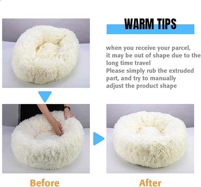 huraty Plush Calming Dog Bed, Faux Fur Donut Cuddler Bed for Cats, Anti-Skid & Anti-Anxiety, 20 Inch for Puppy and Kitties, Black, S