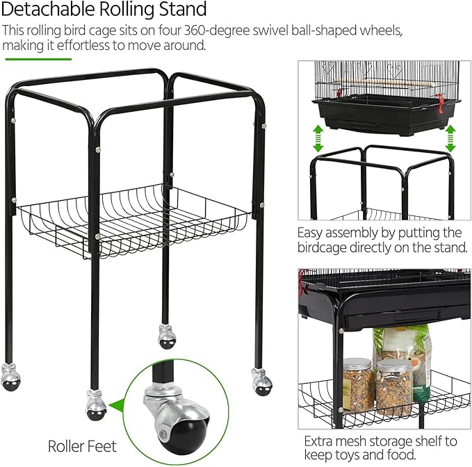 Yaheetech 64-inch Play Open Top Medium Small Bird Cage with Detachable Rolling Stand for Parrot Lovebirds Finches Canaries Parakeets Cockatiels Budgie Parrotlet Conures