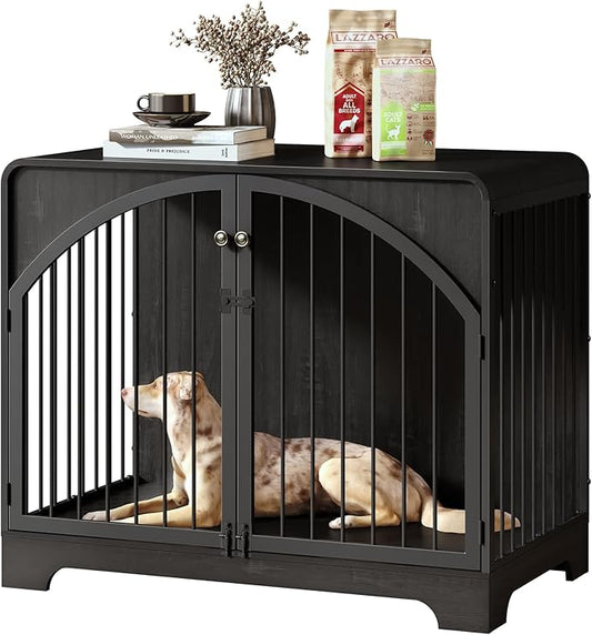 40" Farmhouse Dog Crate Furniture for Large/Medium Dogs, Decorative Pet House End Table, Wooden Dog Kennel Furniture Indoor, Black
