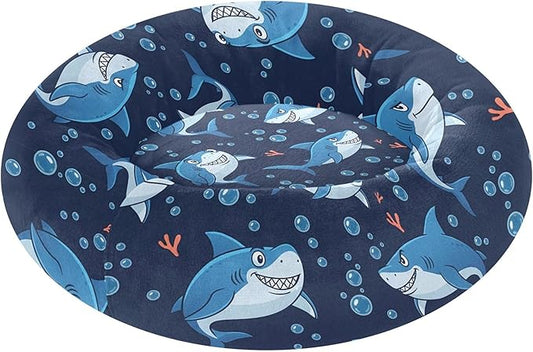 Burbuja Sharks Donut Pet Bed, Calming Soft Dog Bed with Anti-Slip Bottom, Round Cuddler Support for Dogs & Cats, Washable 20 in