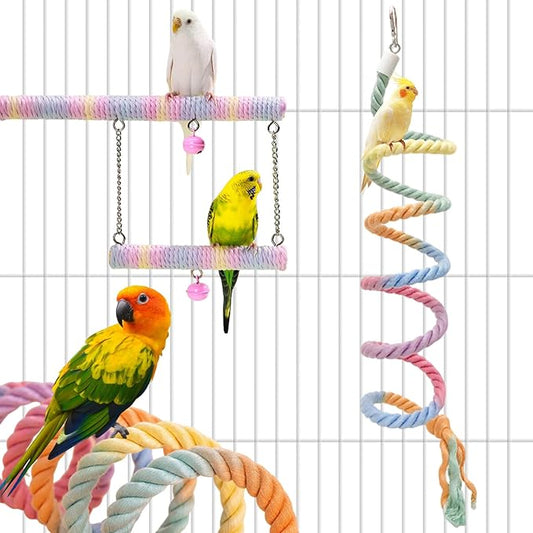 2pcs Gradient Colorful Bird Rope Perch Stand,Hanging Bird Rope Perch Stand Extra Long Gradient Color Swing,Double-Layer Bird Swing,Bendable Climbing,Parakeet Lovebirds Budgies Play(59'',10''E)