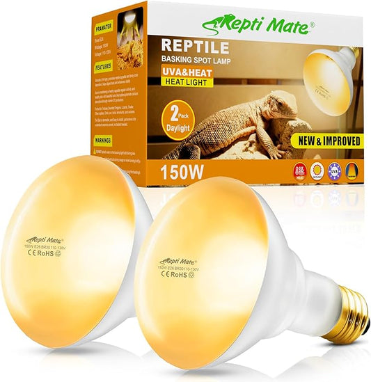 2Pack Reptile Heat Lamp, 150W Reptile Heat Emitter Basking Spot Light, UVA Daylight Heat Lamp Bulbs for Chickens Coop Reptiles Pets Brooder Use