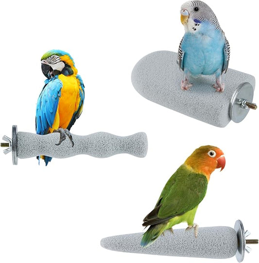 3PCS Bird Beak Grinding Stone, Natural Pumice Bird Parrot Cage Perch Stand Platform Foot Claws Trimmer Toys for Budgies, Parakeets, Cockatiels, Conures